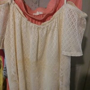 Women's lacy off shoulder top in off white.